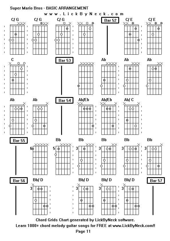 Chord Grids Chart of chord melody fingerstyle guitar song-Super Mario Bros - BASIC ARRANGEMENT,generated by LickByNeck software.